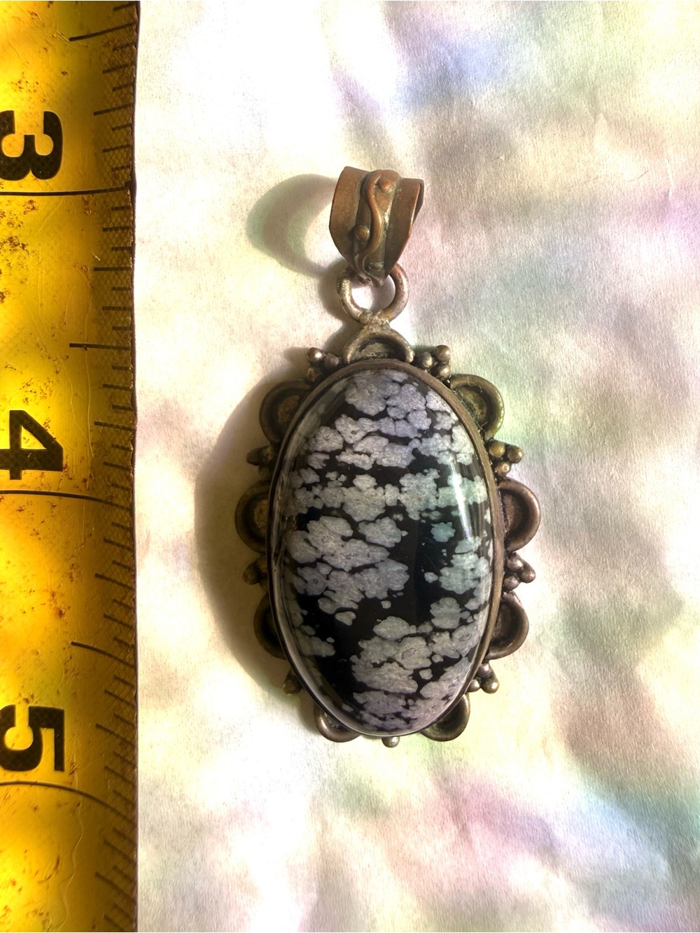 Snowflake Obsidian Oval Pendant Large In Ornate Setting - Picture 4 of 5